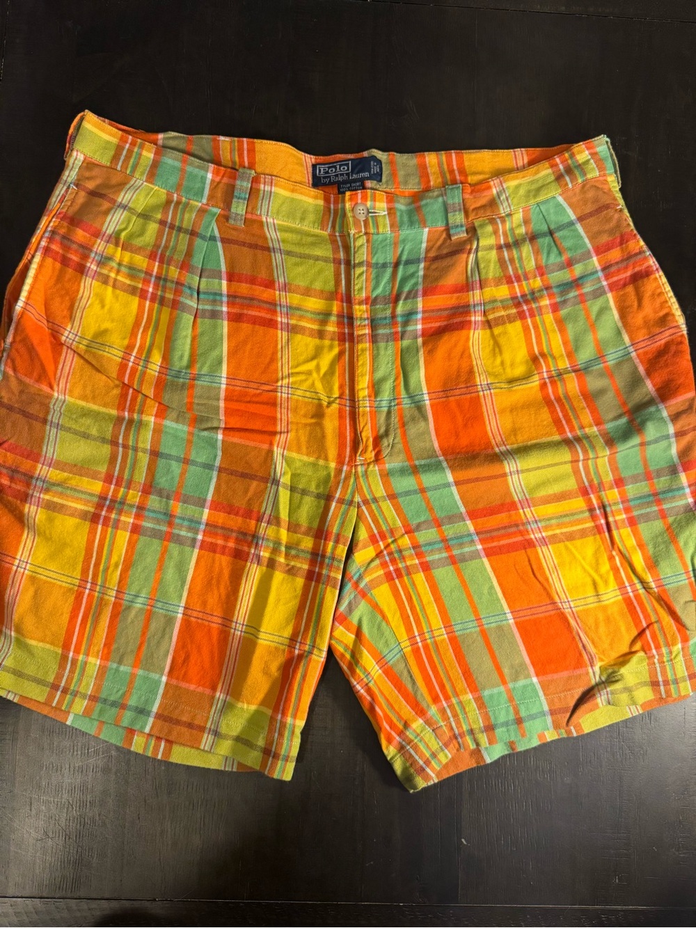 VTG Polo by Ralph Lauren Men’s Orange Plaid Cotton Pleated Tyler Shorts
